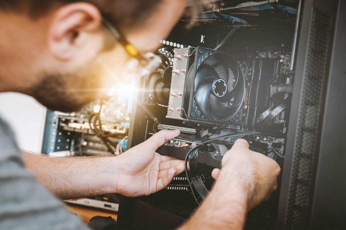 Technician repairing appliance